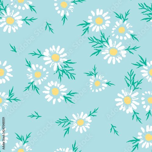 Fototapeta Naklejka Na Ścianę i Meble -  Abstract floral seamless pattern with chamomile. Trendy hand drawn textures
