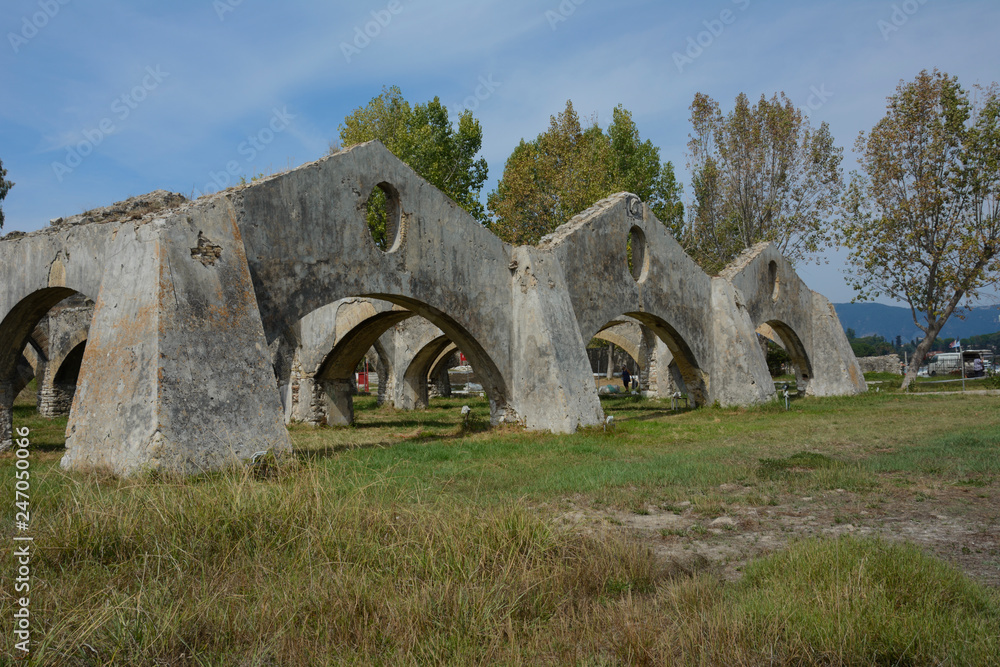 the ruins of he Venetian Shipyard in Guvia, Corfu (Greece, Ionian Islands)