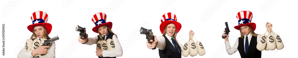 Woman wearing hat with american symbols Woman wearing hat with american symbols