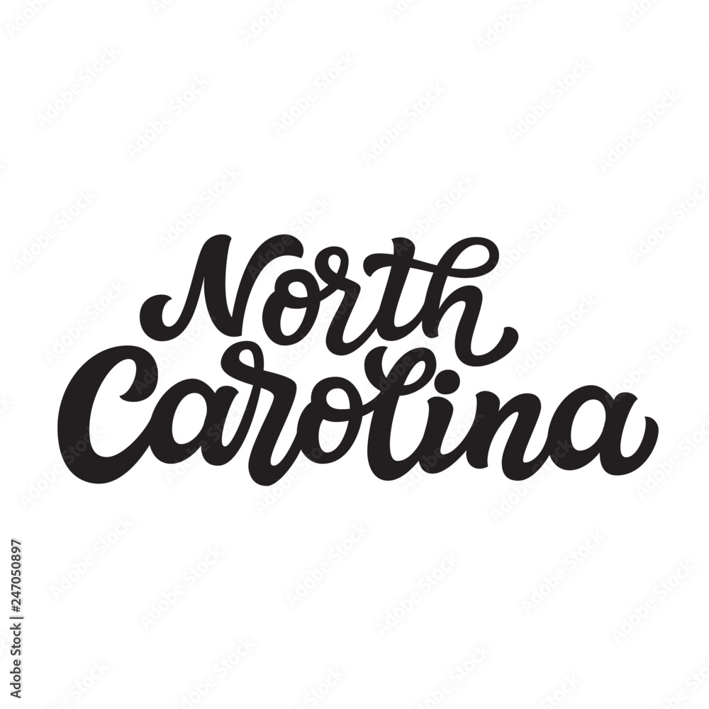 North Carolina. Hand drawn lettering text