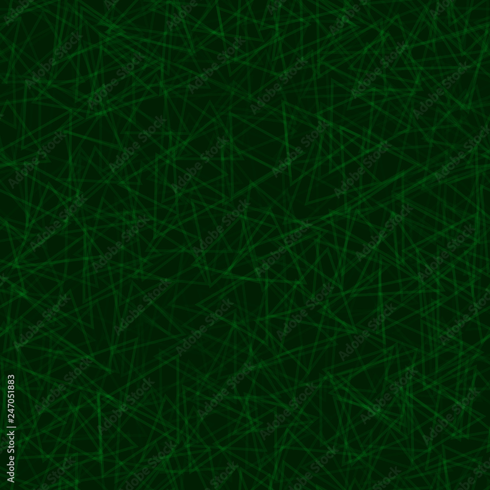 Abstract seamless pattern of randomly arranged contours of triangles in green colors
