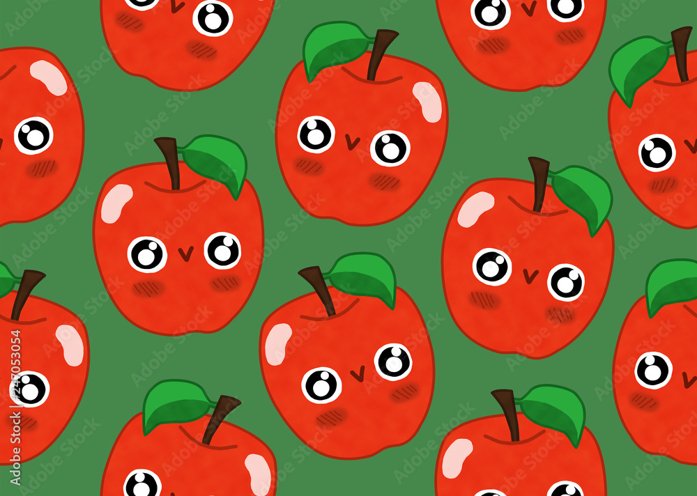 Kawaii fruits seamless pattern apple 3 Kawaii fruits seamless pattern apple 3