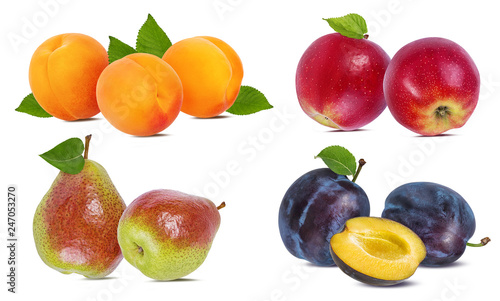 Apples, pears, apricots and plums isolated on white background