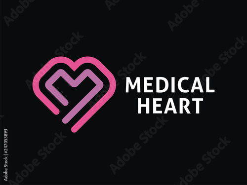 Vector heart logo template. Medical technologies and preparations.