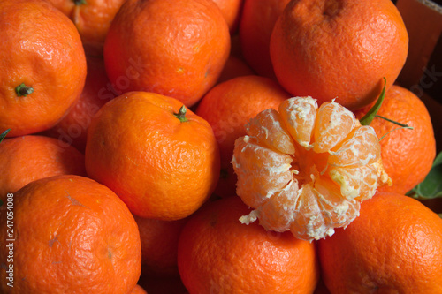 Close-up of many clementines or oranges peeling