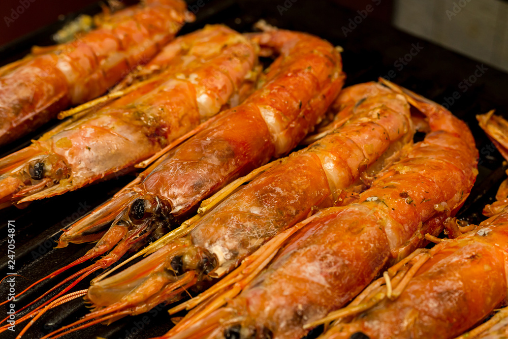 large shrimp red group of langoustine grill red chitinous shell with long whiskers background design large shrimp red group of langoustine grill red chitinous shell with long whiskers background design
