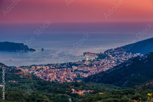 Aerial view of the Adriatic sea and Budva riviera. Location Montenegro resort, Europe.
