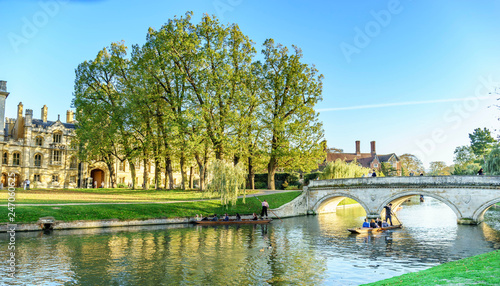 Clare & King's College with beautiful blue sky  and people on the foreground photo