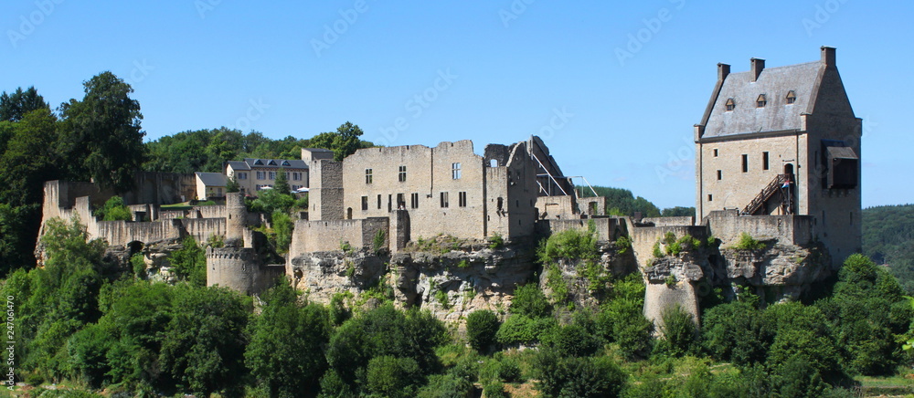 Panoramic view of Larochette Castle ruins in Luxembourg