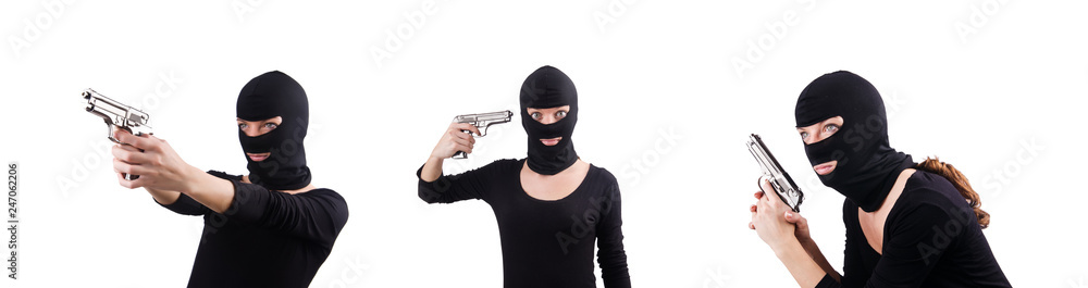 Burglar with handgun isolated on white Burglar with handgun isolated on white