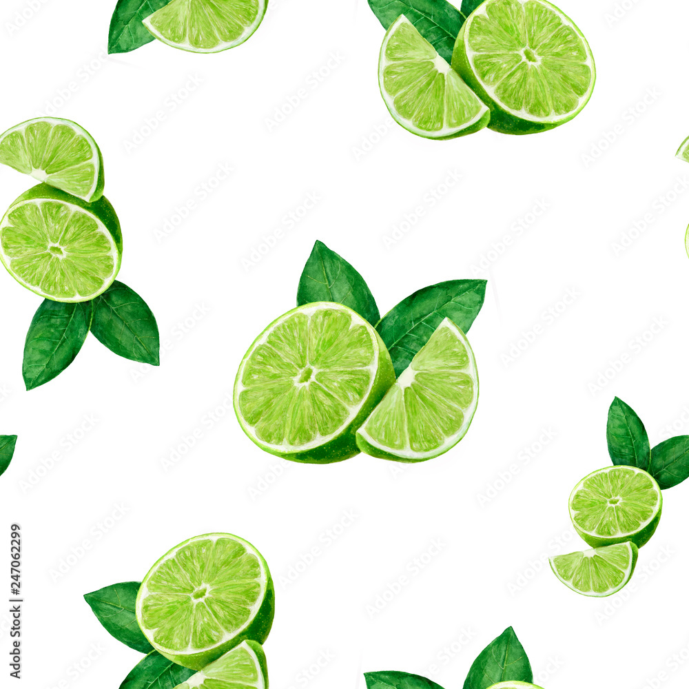 Watercolor hand drawn lime fruit seamless pattern. Watercolor hand drawn lime fruit seamless pattern.