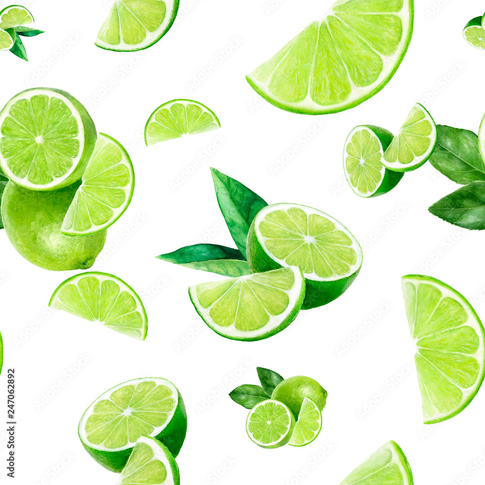 Watercolor hand drawn lime fruit seamless pattern. Watercolor hand drawn lime fruit seamless pattern.