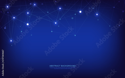 Global network connection. Geometric abstract background with connected dots and lines. Digital technology and communication concept. © Kingline