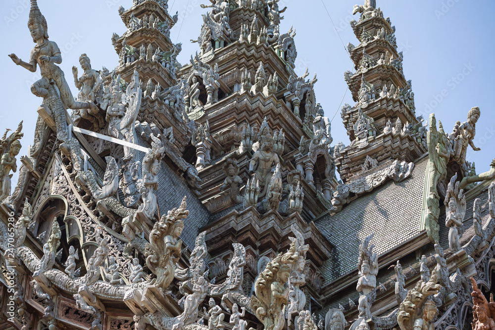 Wooden Sculpturers at Pattaya Sanctuary Of Truth in Thailand