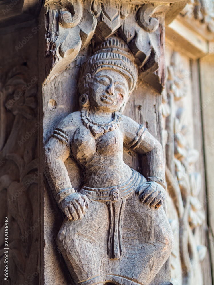 Wooden female Sculpture at Pattaya Sanctuary Of Truth in Thailand