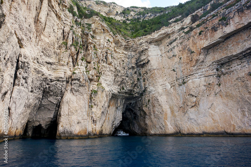 white yacht in cavern