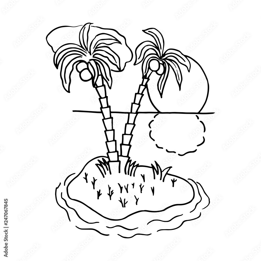 Island with two coconut trees. Cartoon vector illustration, hand drawn, sketch style Stock Vector | Adobe Stock Island with two coconut trees. Cartoon vector illustration, hand drawn, sketch style Stock Vector | Adobe Stock