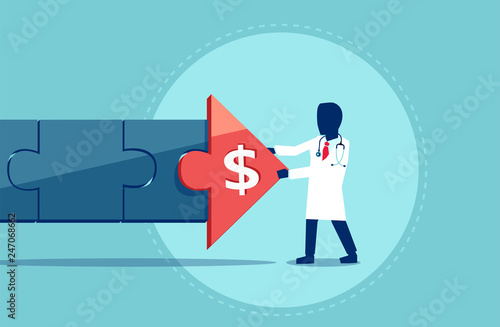 Vector of a doctor health care provider adding piece of puzzle to healthcare cost