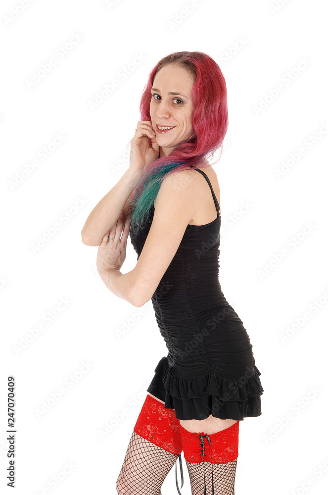 Lovely woman in a short dress and stockings Lovely woman in a short dress and stockings