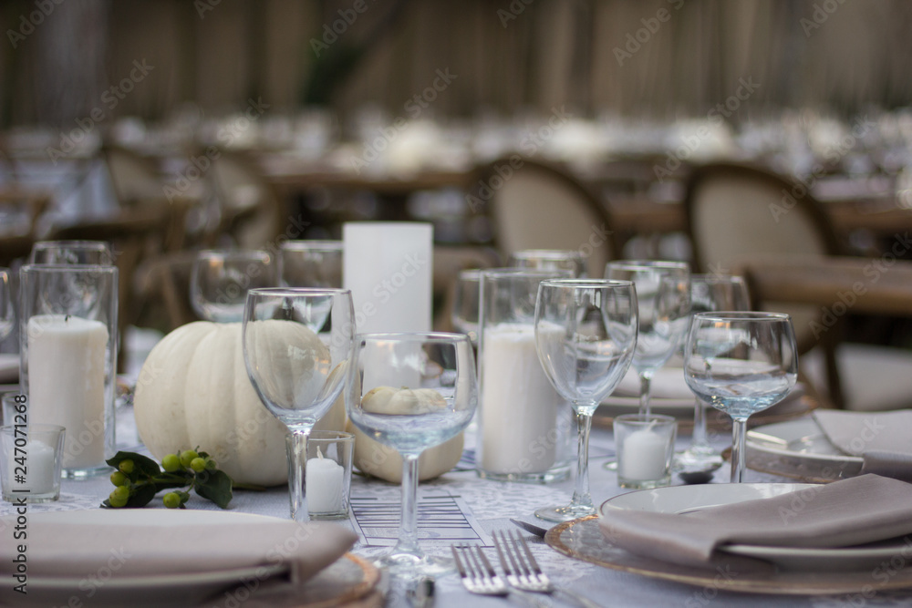 Fototapeta premium Elegant dinner table served on a garden 