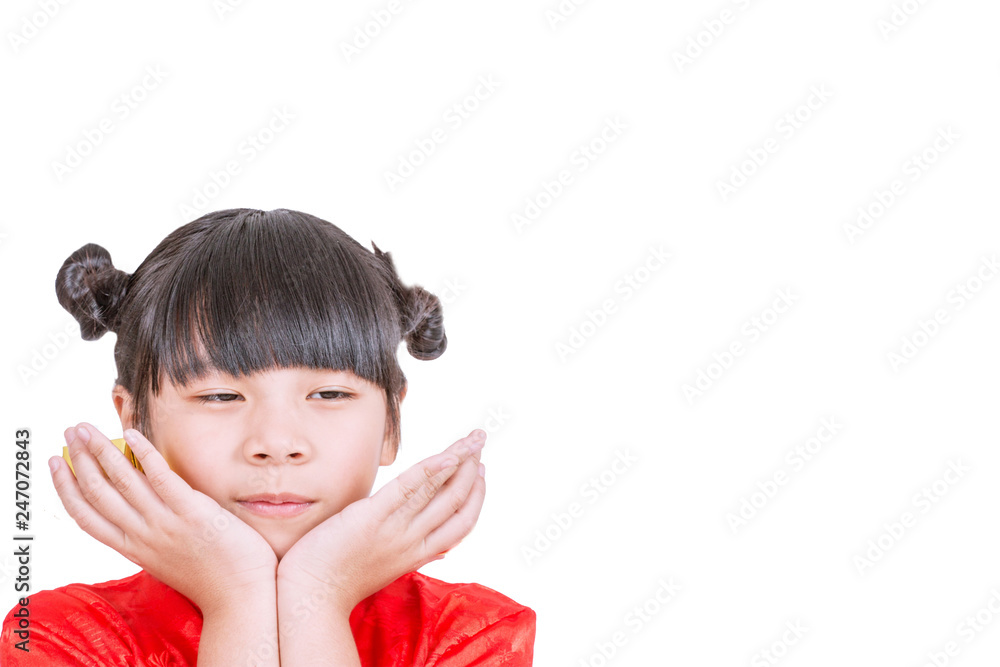 Chinese girl is isolated on white background for chinese new year Chinese girl is isolated on white background for chinese new year