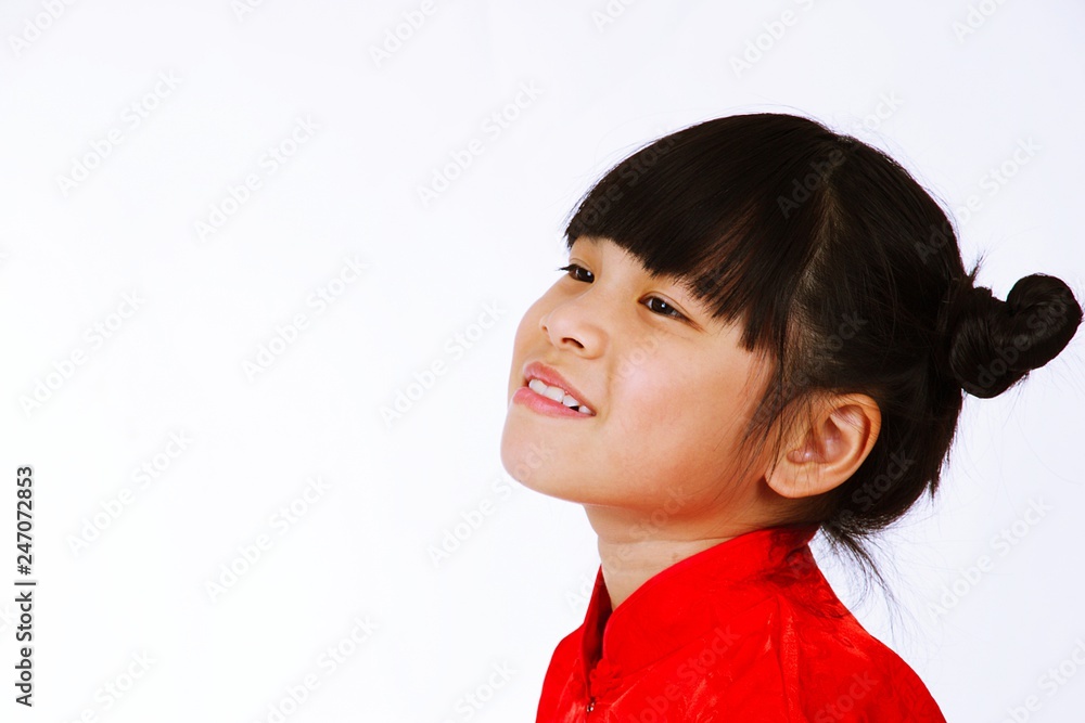 Chinese girl is isolated on white background for chinese new year Chinese girl is isolated on white background for chinese new year