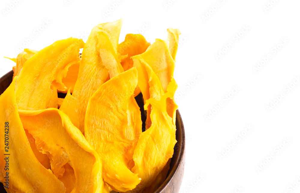 A Bowl of Mango Slices on a White Background A Bowl of Mango Slices on a White Background