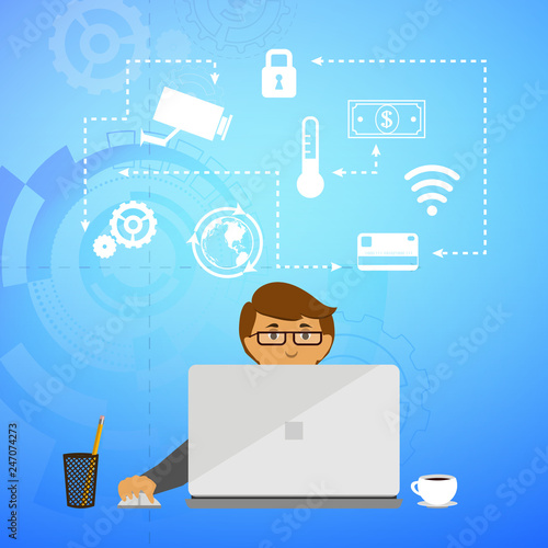 Eco friendly factory on a digital touch screen tablet