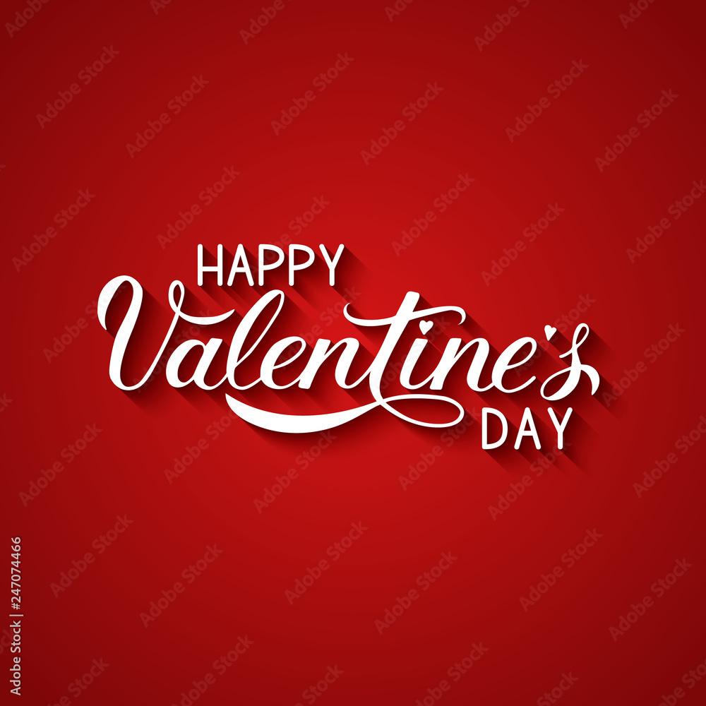 Happy Valentine’s Day hand written on red background. 3d calligraphy lettering. Easy to edit vector template for Valentines day greeting card, party invitation, posters, flyer, banner etc.