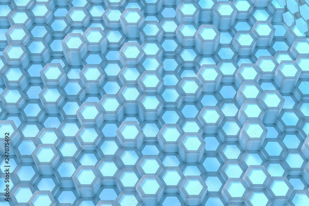 3d rendering, blue hexagonal background 3d rendering, blue hexagonal background