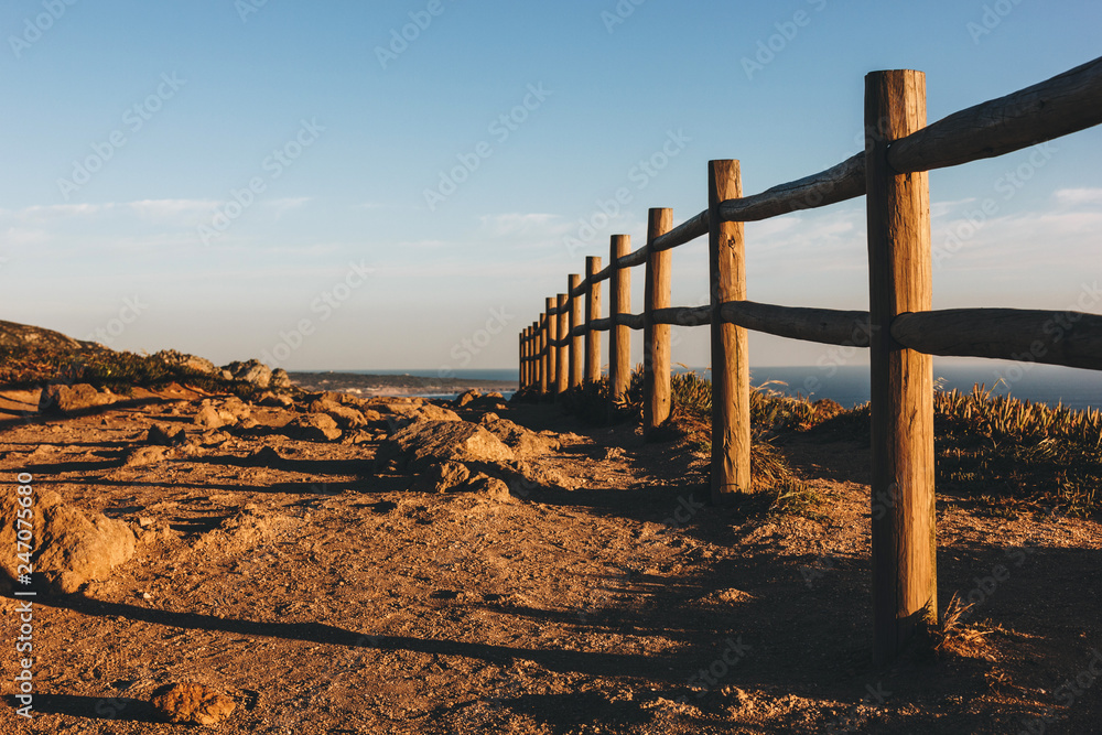 Old wooden railings at Cabo da Roca
