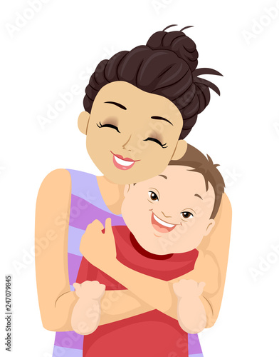 Kid Boy Down Syndrome Sister Hug Illustration
