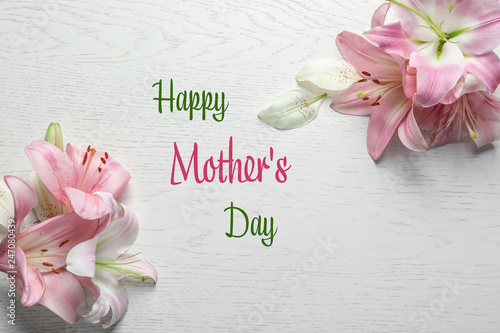 Fototapeta Naklejka Na Ścianę i Meble -  Composition with beautiful blooming lily flowers on light background