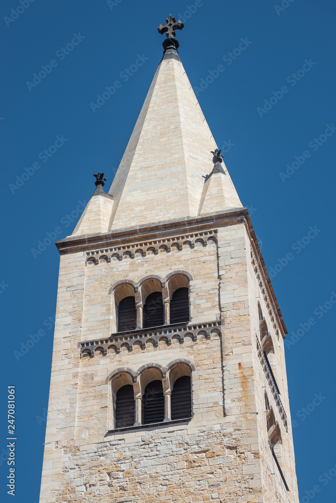 Bell Tower of magnificent St. George's Basilica in Prague, Czech Republic, details