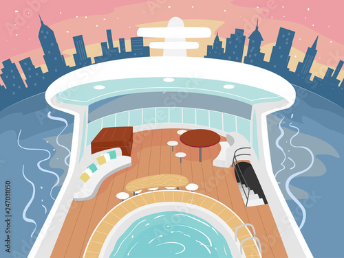 Yacht Aboard Buildings Illustration