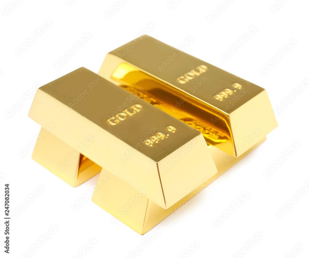 Precious shiny gold bars on white background Precious shiny gold bars on white background