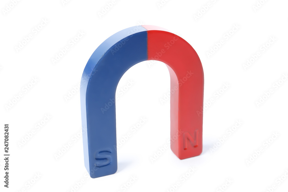 Red and blue horseshoe magnet isolated on white Red and blue horseshoe magnet isolated on white