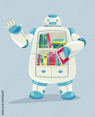 Robot Library Books Illustr...