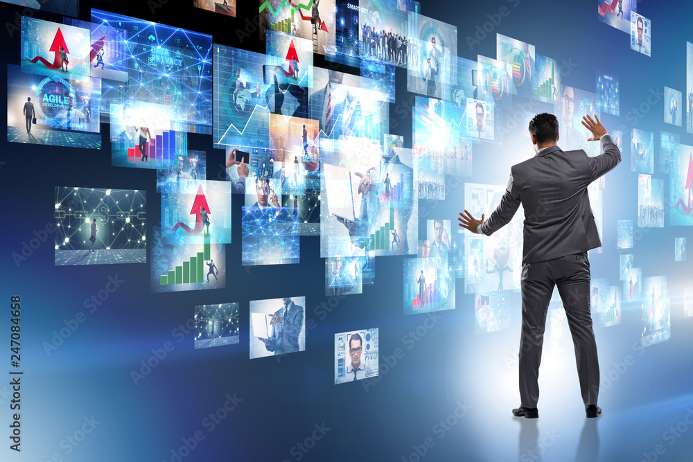 Concept of streaming video with businessman Concept of streaming video with businessman