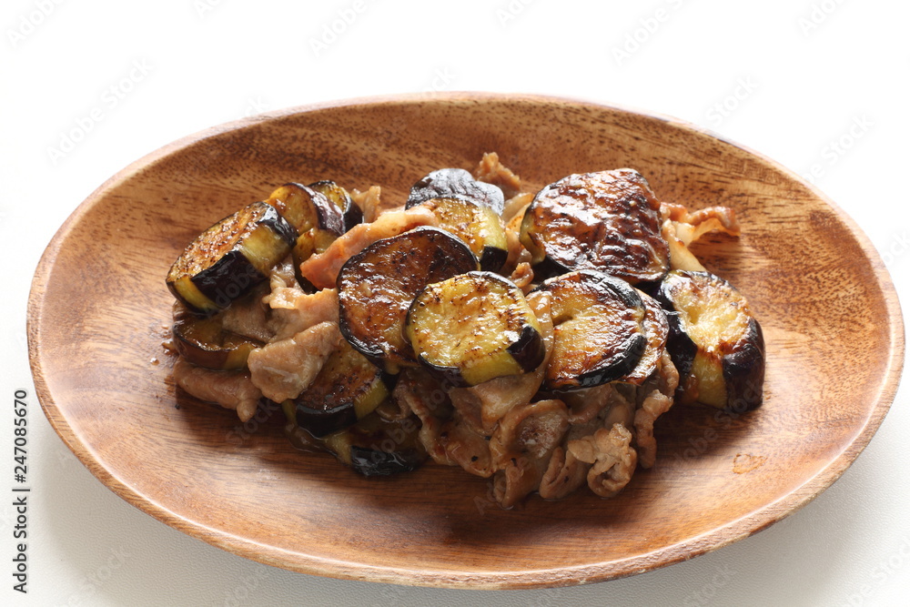 Chinese food, eggplant and pork stir fried
