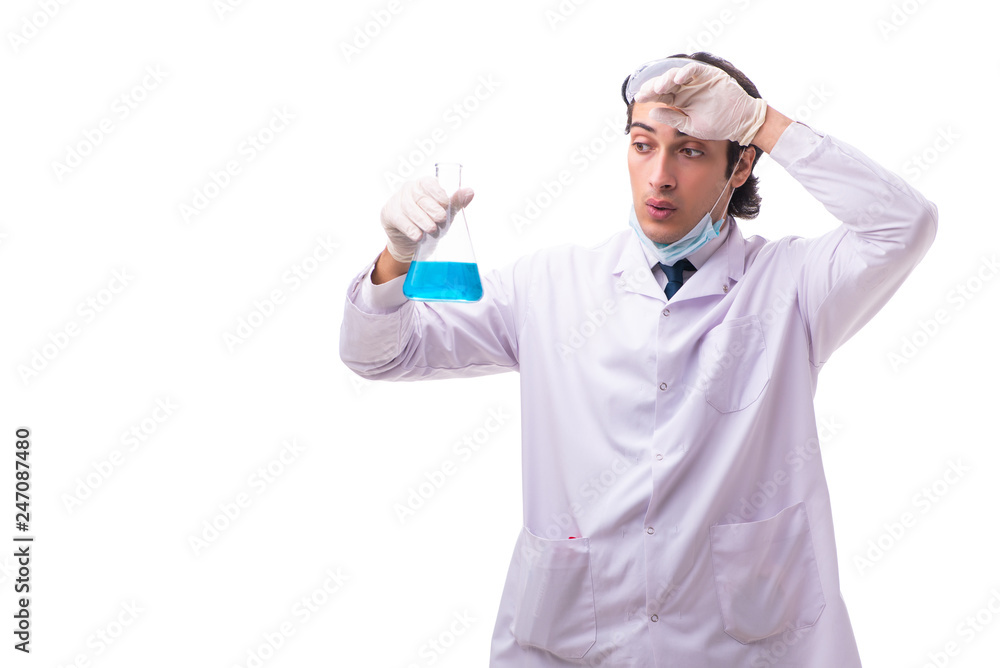 Young chemist isolated on white background Young chemist isolated on white background