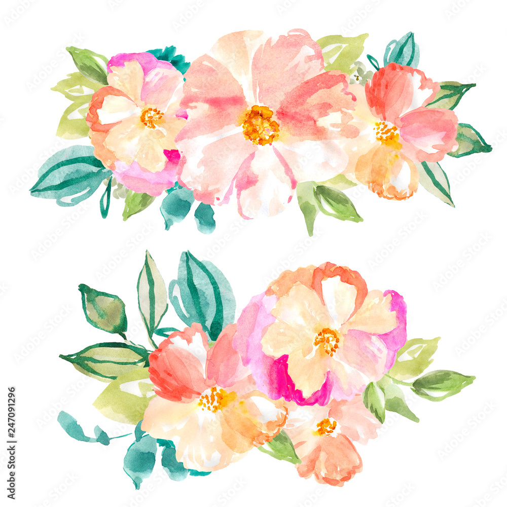 Obraz Isolated Pink Hawaiian Flowers on White Background, Hibiscus Flower