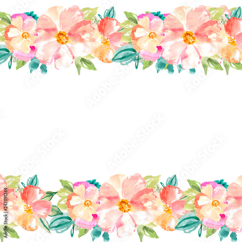 Watercolor Flower Wreath Frame Background. Flower Wreath. Floral Background Frame