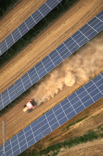 Aerial tractor when working under the solar photovoltaic panel