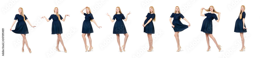 Beautiful pregnant woman in blue dress isolated on white Beautiful pregnant woman in blue dress isolated on white