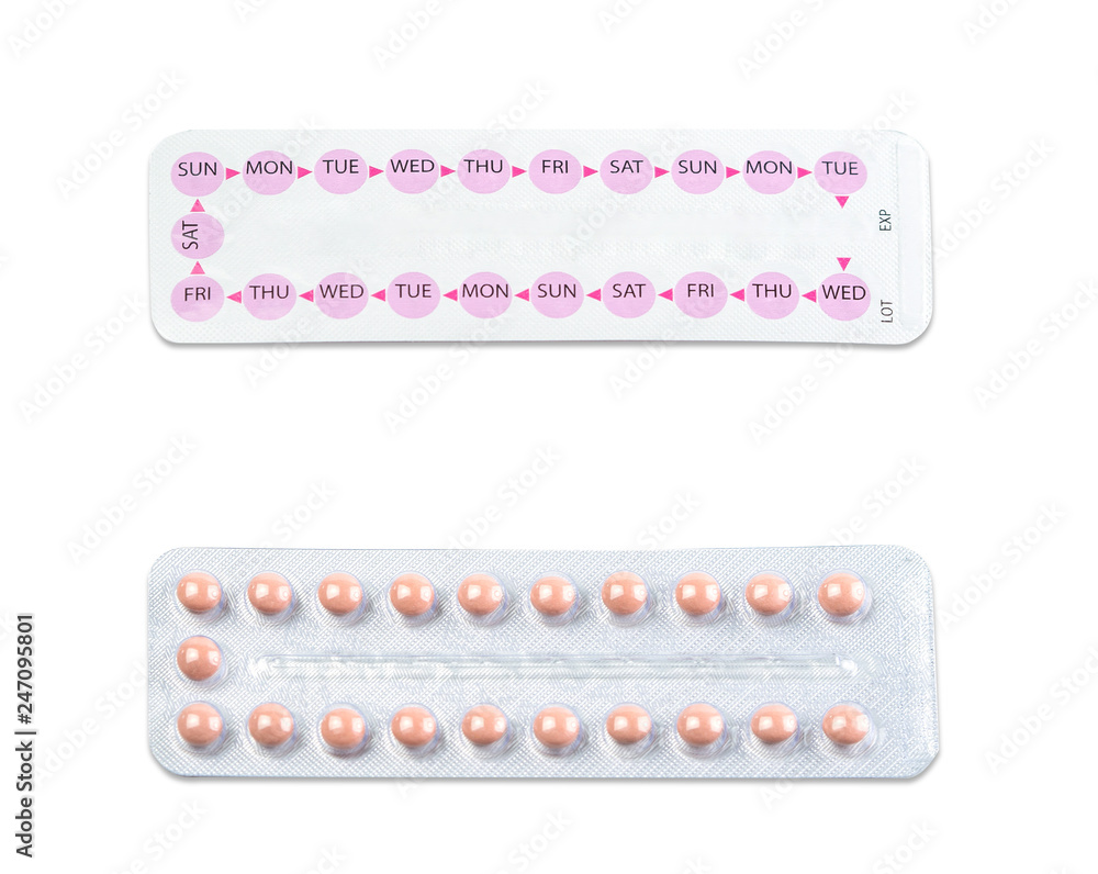 birth control pills on white background. birth control pills on white background.