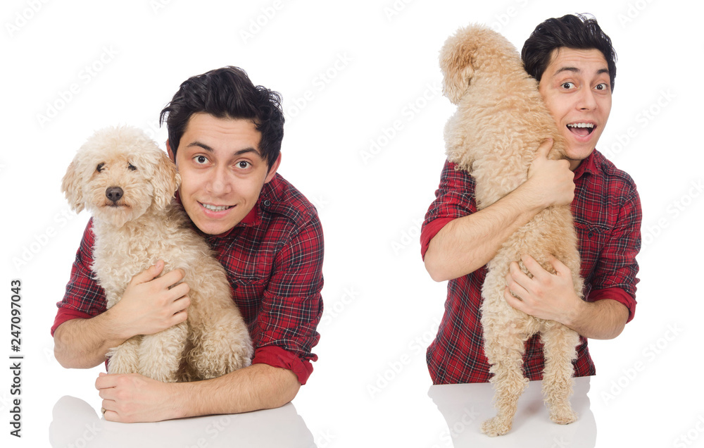 Young man with dog isolated on white Young man with dog isolated on white
