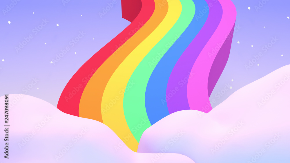 Cartoon Rainbow in the sky. 3d rendering picture.