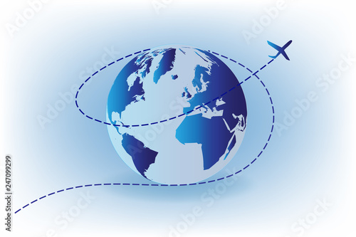 Airplane flying around world vector image