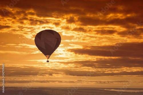 balloon flight at sunset